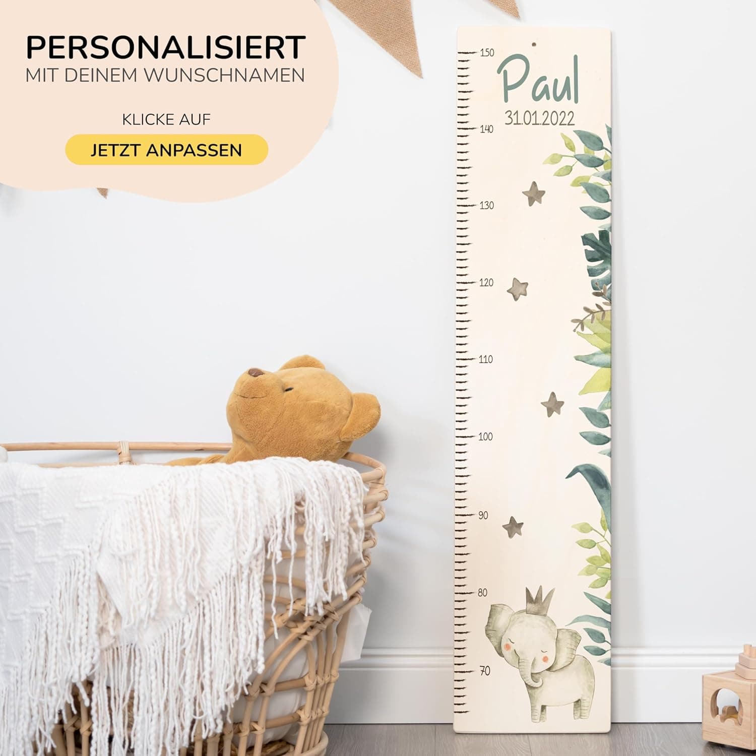 Produktbild: Personalisierte Messlatte Kinder aus Holz